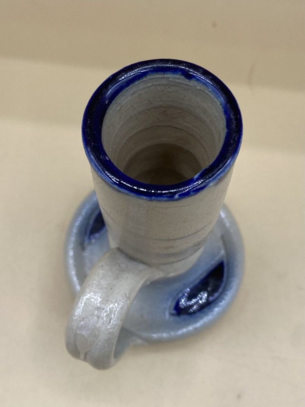 Williamsburg Pottery Salt Glazed Cobalt Blue Leaf Candle Holder Single 3 3/4” - Picture 2 of 8
